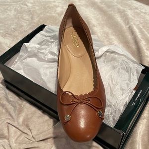 Ralph Lauren Womens 499721 Glennie Leather Saddle Tan Flat Size 10